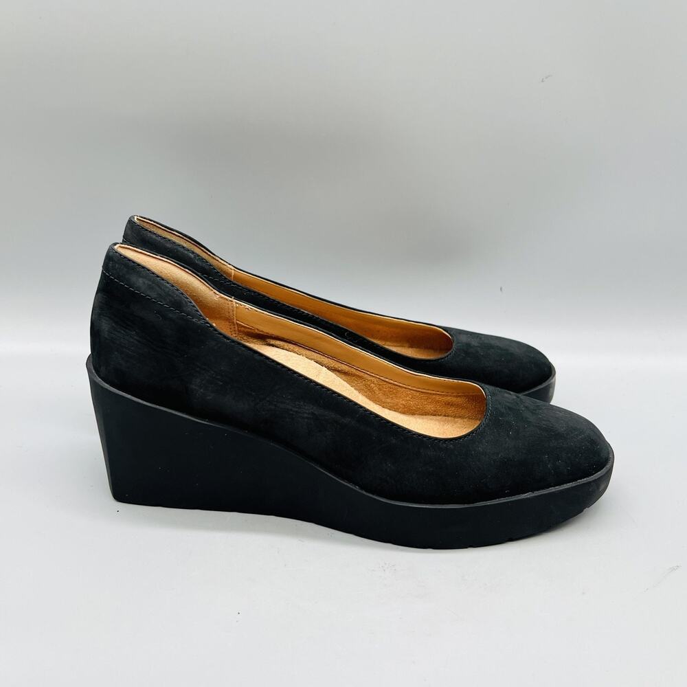 Vionic Shoes Womens 6.5 Black Suede Sereno Wedge Pumps Round Toe Comfort Slip On